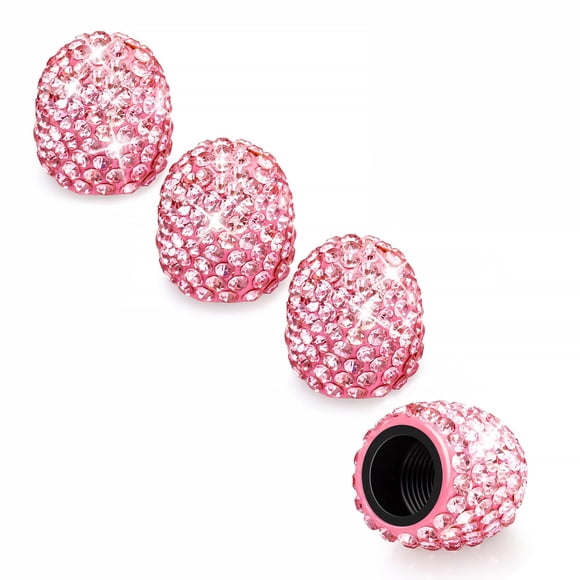 Tapas de válvula de neumático HZJD con cristal de strass rosa - Pack de 4