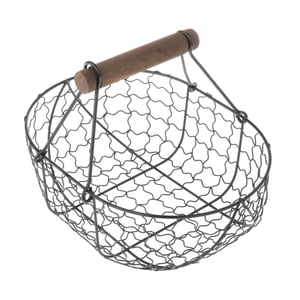 Magideal - Tazón De Frutas De Alambre Cesta Decorativa Con Mango De Madera Adorno Encimera Pan Vegetal Titular Para Festival De Vacaciones Sala De Estar Hogar Al , Negro L