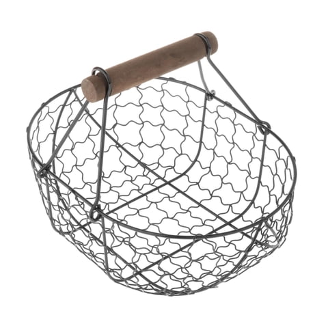 Magideal - Tazón De Frutas De Alambre Cesta Decorativa Con Mango De Madera Adorno Encimera Pan Vegetal Titular Para Festival De Vacaciones Sala De Estar Hogar Al , Negro L