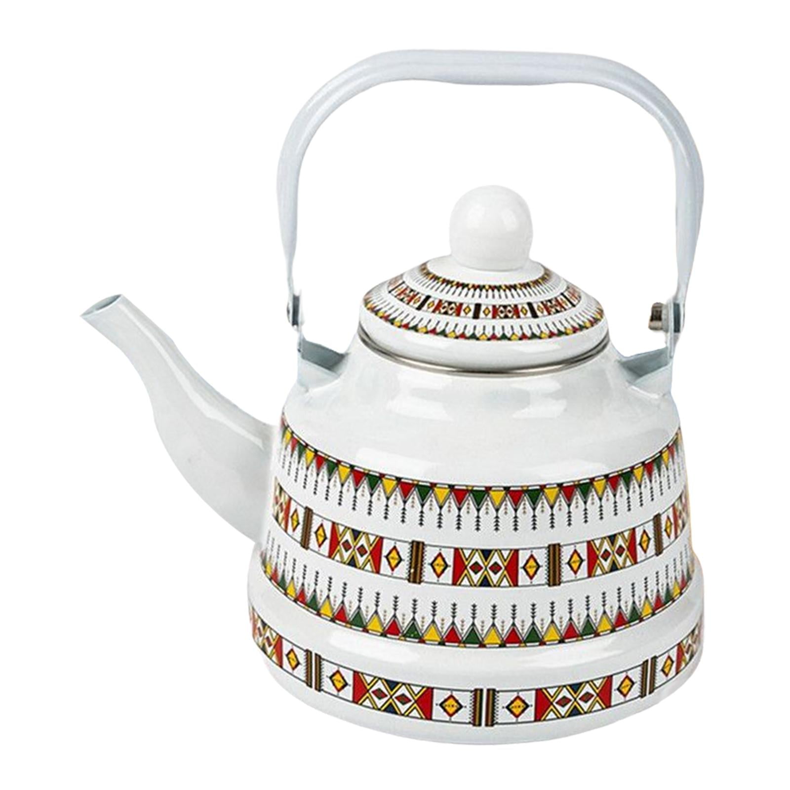 Fiocias - Tetera De Té Esmaltada Vintage, Vajilla De 2,5 L, Olla De Agua Caliente Con Mango De Acero, Mango Blanco