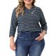 thumbnail image 1 of Agnes Orinda Conjuntos de Halloween para Mujeres Tallas Grandes Tops de Escuela Universitaria Manga 3/4 Blusa Casual Elegante de Punto a Rayas Cuello Asimétrico Camiseta de Moda 2X Azul Oscuro, 1 of 6
