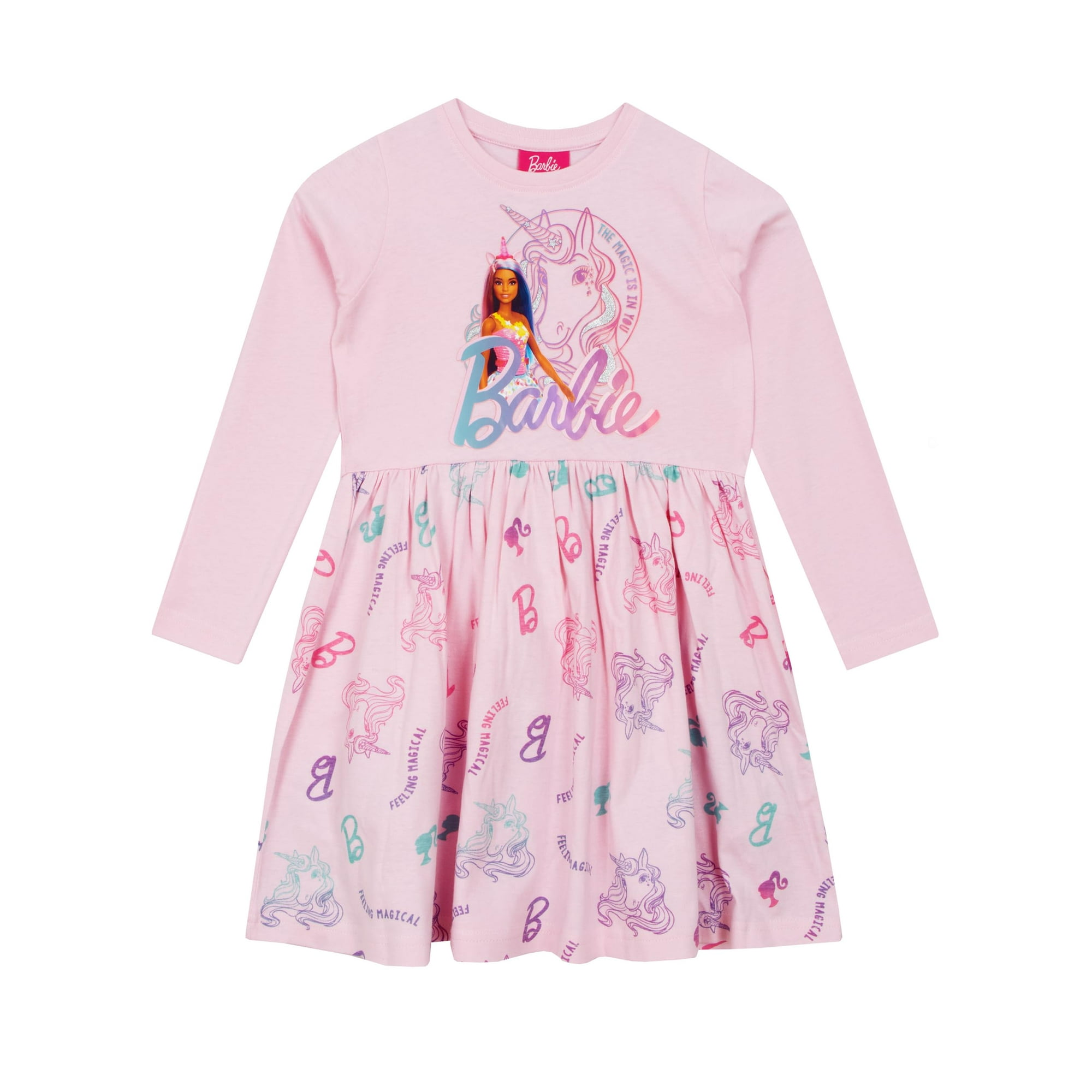Vestido Barbie De Manga Corta Con Unicornio Para Patinadora Rosa Para Niñas 4