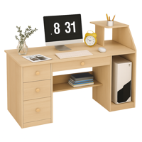 Spacehome - Mesa De Trabajo – Madera Clara, Estructura Negra Y 3 Cajones Amplios