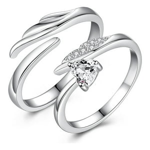 Luminara - Anillos Plata 925 Alas Angel Ilusion Ajustable Parejas Par Blanco Talla Única
