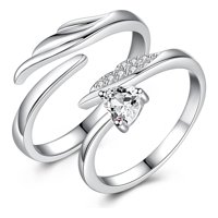 Luminara - Anillos Plata 925 Alas Angel Ilusion Ajustable Parejas Par Blanco Talla Única
