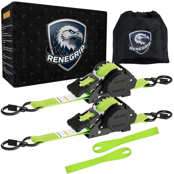 Correa de carga Renegrip 1\" (2,5 cm) x 3,6 m, resistencia 1 760 lb (≈ 800 kg), paquete de 2, verde neón