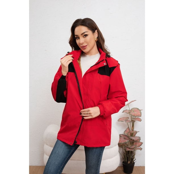 Chaqueta Mujer Cortaviento Impermeable Forro Interior Piel Capucha 007