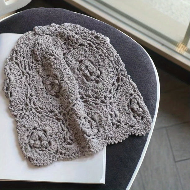Vintage Flower Crochet Beanie Elegant Hollow Out Skull Hat Soft Thin Breathble Knit Hats Cloche Hat For Women