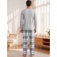 thumbnail image 3 of INSPIRE CHIC Conjunto de Pijama de Manga Larga para Hombre de Color Sólido y Pantalones a Cuadros XL Gris Claro, 3 of 5