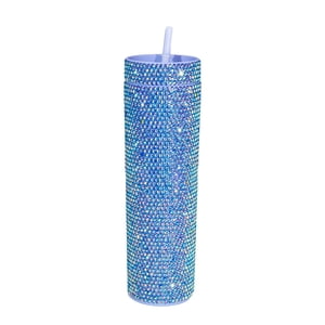 Magideal - Bling Tumbler Con Pajita Y Tapa, Bebidas Frías, Botella De Agua, Café Helado, Taza Y Taza De Viaje, Vasos De Plástico Reutilizables, Perfecto , Azul Plastico Azul 450Ml