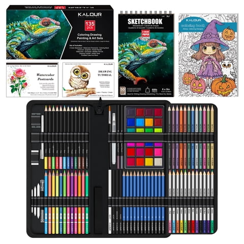 Set De Dibujo Kalour 135 Con Cuaderno De Bocetos De 3 Colores