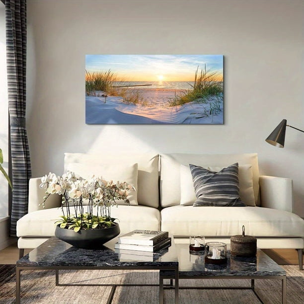 1pc Blue Sun Beach Grass Ocean Landscape Painting Office Wall Decor Wall Art For Living Room Large Size Wall Decorations Pictures Canvas Prints For Home Decoration No Frame