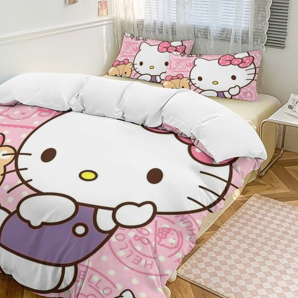 Hello Kitty 3-Piece Twin Bed Set - Includes 1 Single Comforter And 2 Pillowcases Bedding - Fade Resistant Microfiber - Hello Kitty