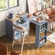 thumbnail image 1 of K&K Rolling Kitchen Island With Extended Table, Kitchen Island on Wheels with LED Lights,Power Outlets and 2 Fluted Glass Doors, Kitchen Island with a Storage Compartment and Side 3 Open Shelves, Grey, 1 of 3