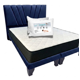 thumbnail image 1 of Cama Dos Plazas con Colchon + Pack de Almohadas Tapizado en Lino Azul Oscuro, 1 of 6