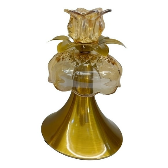 Candelabro Dorado Cristal Vintage Portavelas Mesa 23cm Jhn