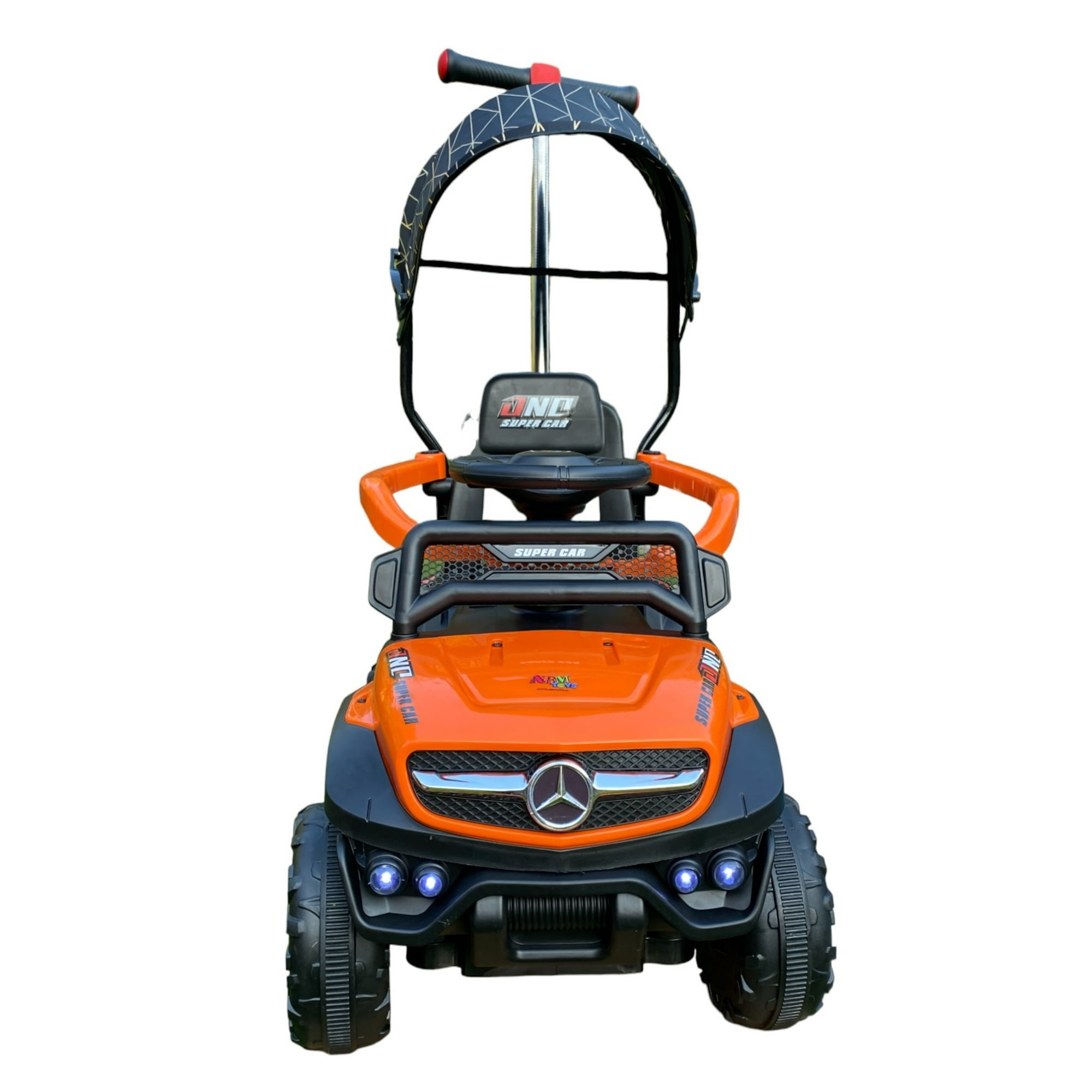 Abmtoys - Jeep Correpasillos A Batería Y Carro Paseo Empuje Mercedes 3 En 1 Naranja