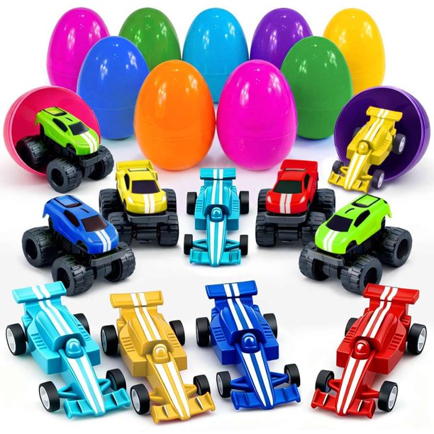 Huevos de Pascua Stargo 24 unidades de 8 cm con coches de carreras y camiones monstruo
