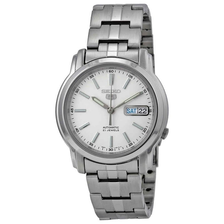 Reloj Seiko Para Hombre De Acero Inoxidable Con Esfera Blanca Automática Snkl75