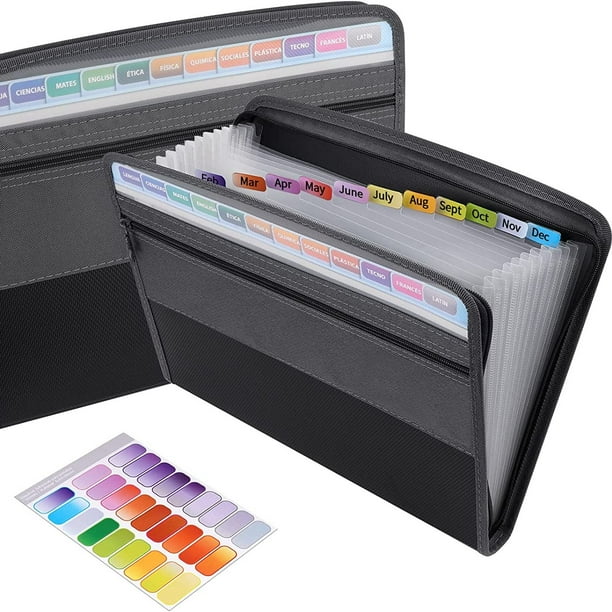 Get Organized with our Expanding File Folder! 13 Pocket Accordion Document Organizer with Sticky Labels, Fabric/Poly Material, Zipper Closure, and Front Pocket for Letter A4 Paper