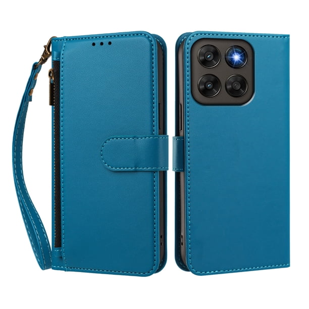 Funda Tipo Billetera para Motorola Moto G87/G77/G67 con Soporte y Bolsillo con Cierre Azul