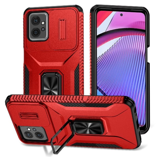 Funda Armada para Motorola Moto G Power 2023 con Tapa Deslizante y Soporte Magnético Giratorio Rojo