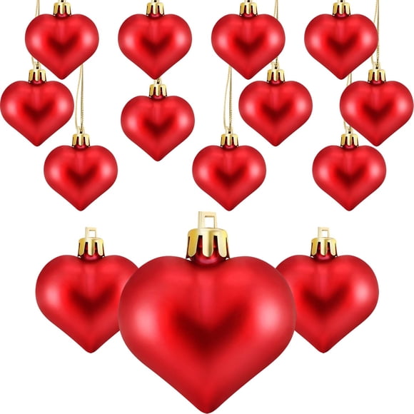 Adornos para árbol de Navidad con forma de corazón, 24 unidades, color rojo