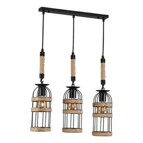 Genérico - Lampara Colgante Madera Metal Tipo Jaula 3 Focos Hogar Lau