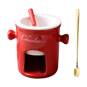 Magideal - Taza De Fondue Con Tenedor Y Cuchara, Olla De Cerámica Para Derretir Chocolate, Olla Caliente Para Dulces De 280 Ml Para La Cocina Del Hogar, La Cena Rojo