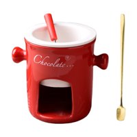 Magideal - Taza De Fondue Con Tenedor Y Cuchara, Olla De Cerámica Para Derretir Chocolate, Olla Caliente Para Dulces De 280 Ml Para La Cocina Del Hogar, La Cena Rojo