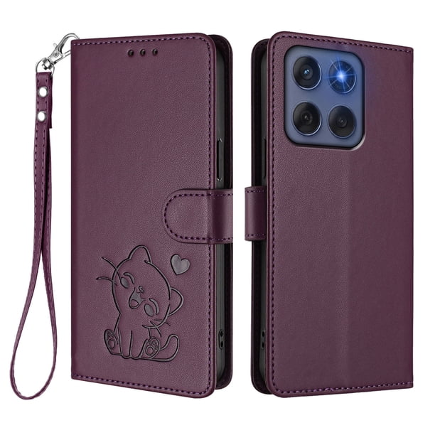 Funda de Gato tipo Libro para Motorola Edge 60 Fusion, Morado Oscuro