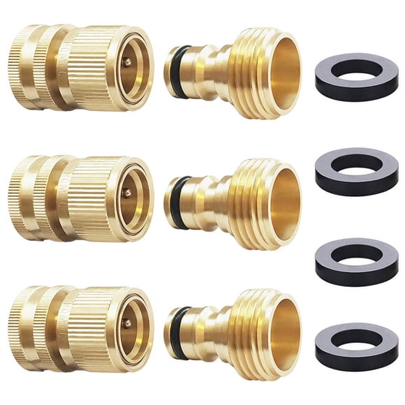 Conector para manguera de jardín HQMPC de latón macizo de 3/4" - 3 juegos