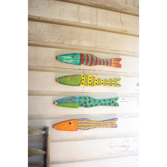 Set decorativo Kalalou A5688 con animales e insectos de madera reciclada y peces