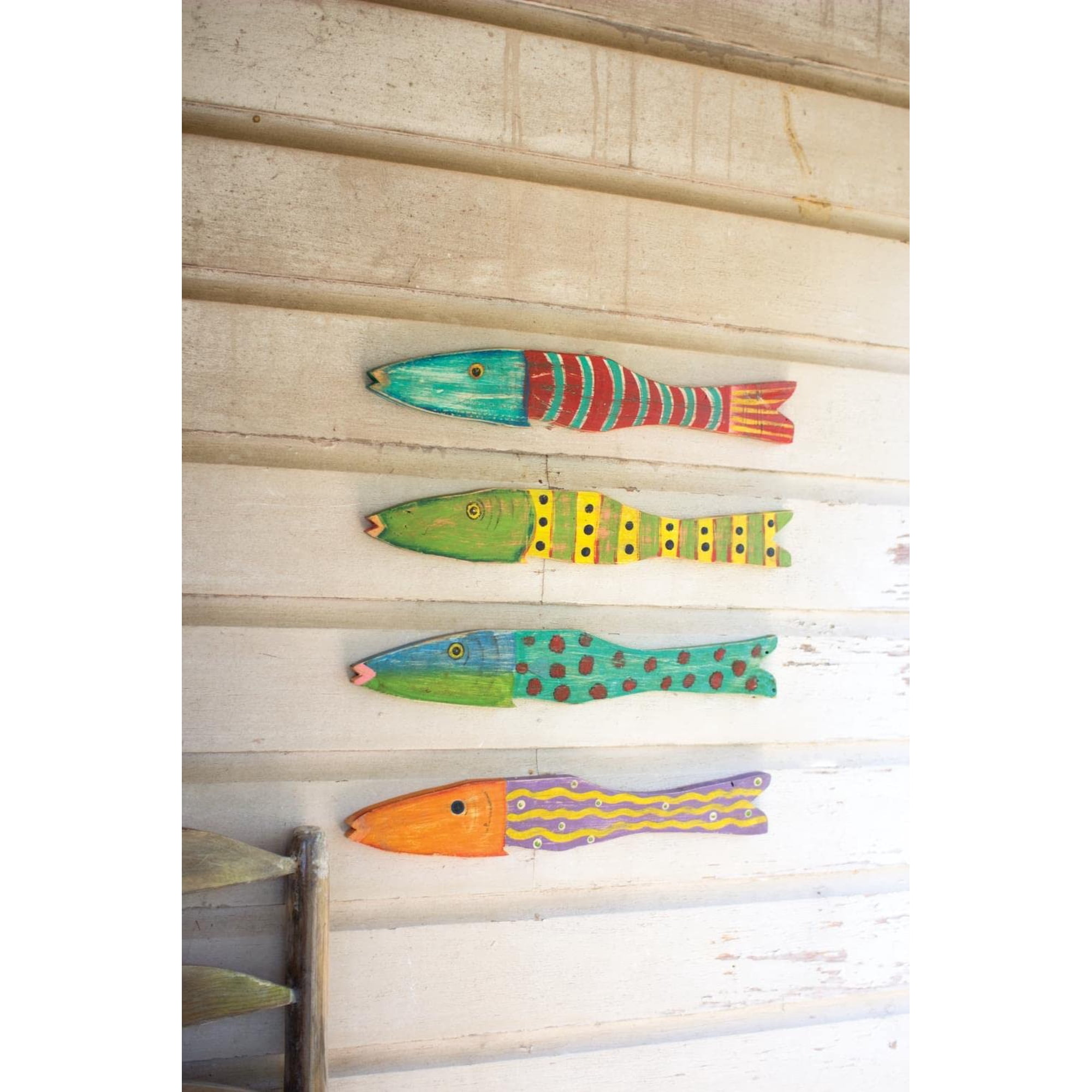 Set Decorativo Kalalou A5688 Con Animales E Insectos De Madera Reciclada Y Peces