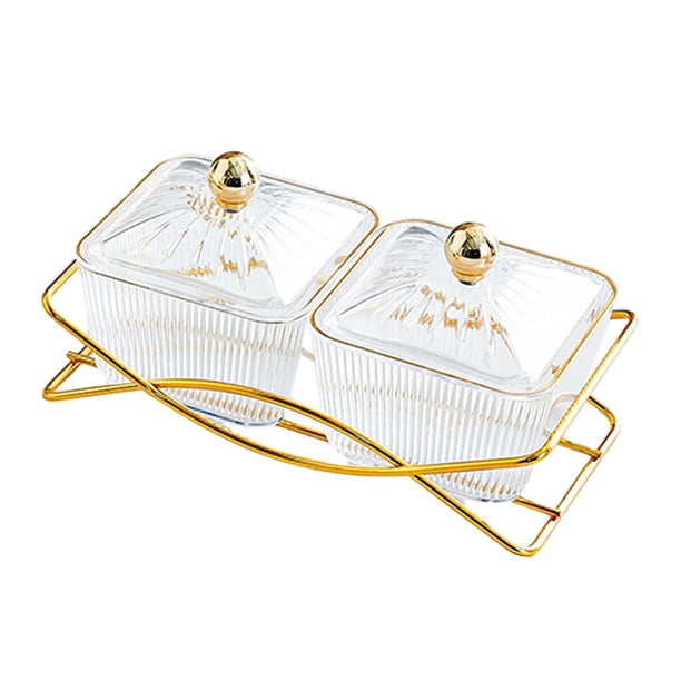2 cuencos para servir aperitivos, plato nórdico para servir aperitivos de frutas con tapa, bandeja de condimentos, plato divisorio de postre para boda Claro