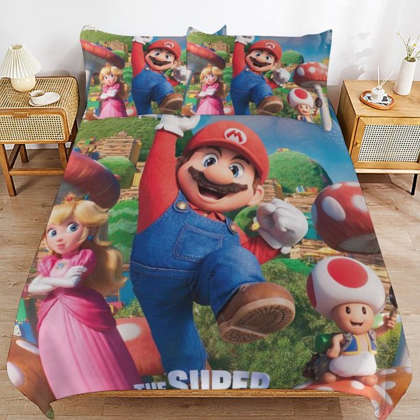 Super Mario 3-Piece Comforter Set for Bedroom Super Mario Bedding Set for Kids Adults Soft Microfiber Duvet Cover Set with Zipper Closure