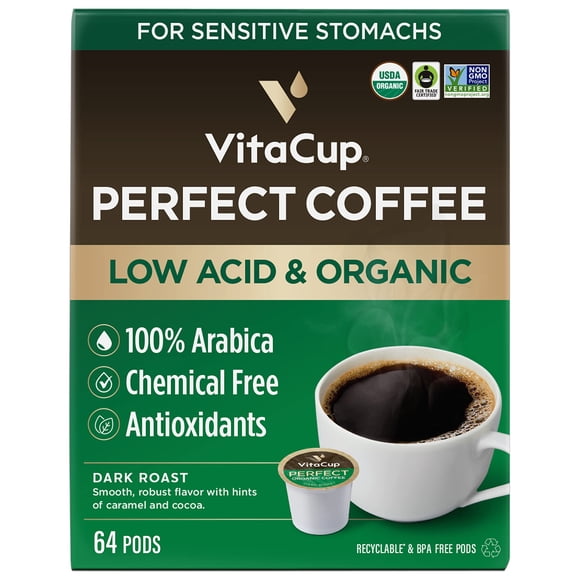 Cápsulas de café VitaCup Dark Roast de baja acidez, orgánico, 64 unidades