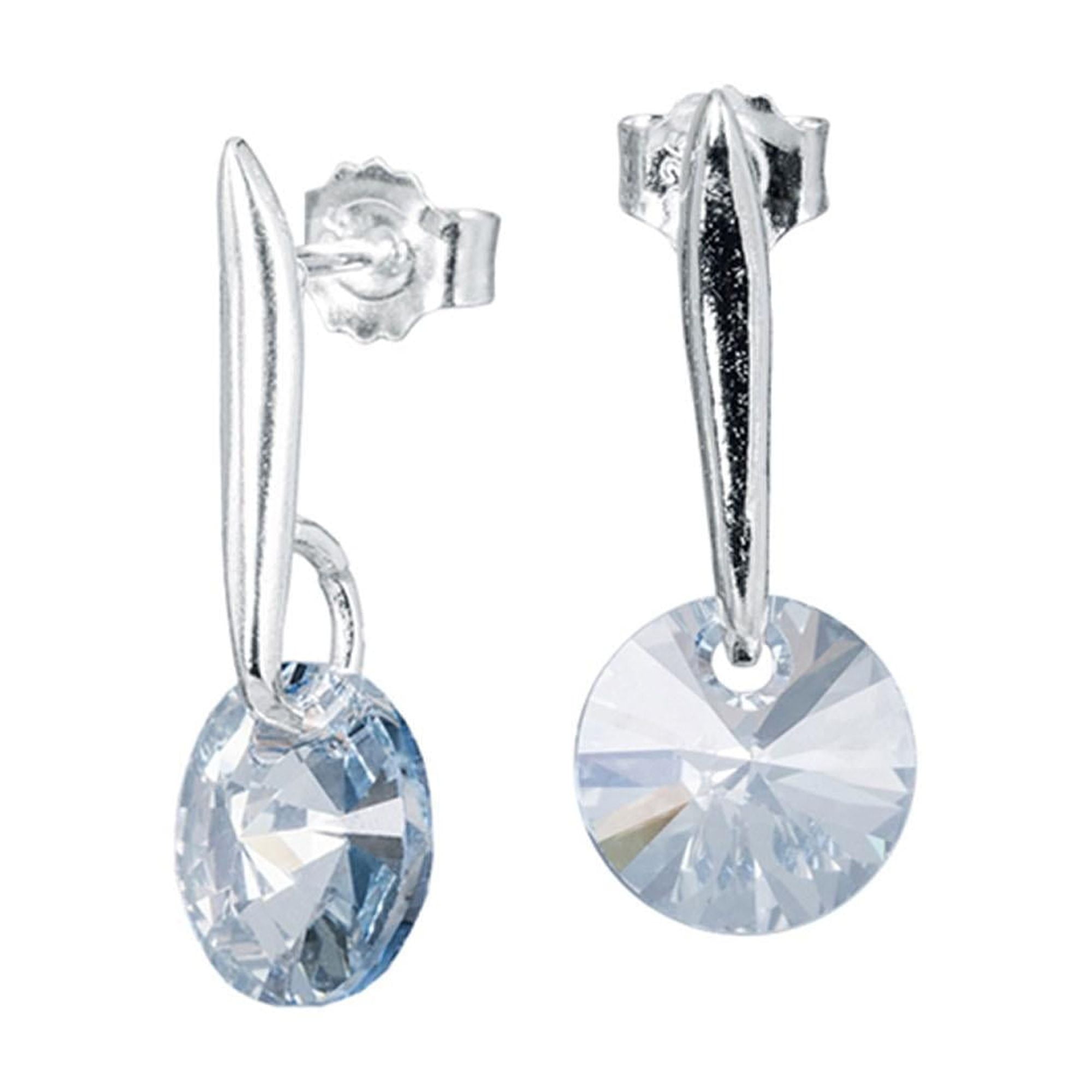 Joyas Montero - Aros Punto De Luz Plata Italiana 925 Y Cristal Genuino Blue Shade