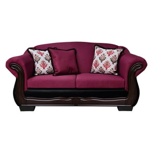 América Decora - Sofá Con Resorte Estructura Búfalo 3 Personas Chenille+Pu Guinda