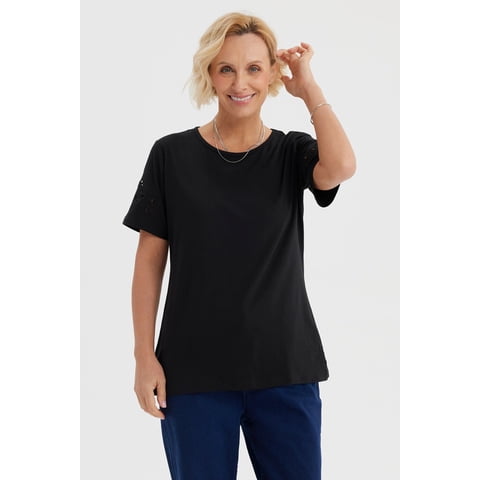 Fashionspark - Polera Mujer Detalle Mangas Negro