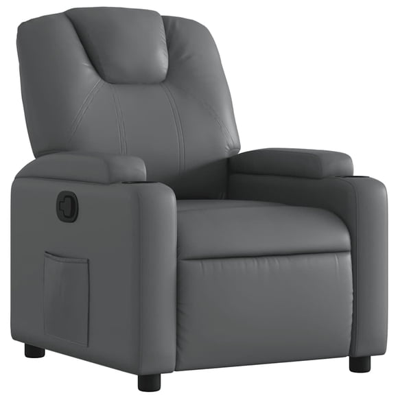 Sillón Reclinable Casafoyer Gris de Cuero Sintético con Porta Vasos