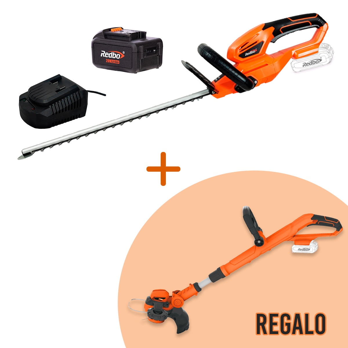 Redbo - Pack Cortaseto + Batería 3,0 Ah + Cargador + Orilladora De Regalo