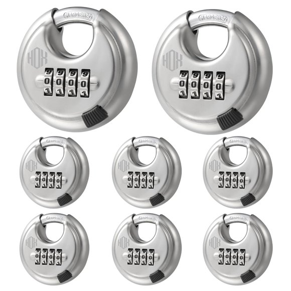 Candado HOX de combinación 4 dígitos, paquete de 8, grillete de 70 mm