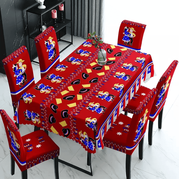 Set Mantel Dieciochero Más 6 Fundas Sillas Fiestas Patrias
