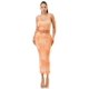 thumbnail image 1 of Saronite Conjunto de Vestido y Falda Ajustados sin Costuras con Top Corto de Tubo con Lavado Mineral, Color Moca (para Mujer), 1 of 4