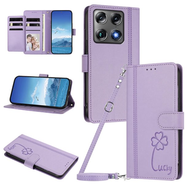 Funda Cartera Trébol para Motorola Edge 70 Ultra 5G con Ranuras Tarjetas y Carga Inalámbrica Morado claro