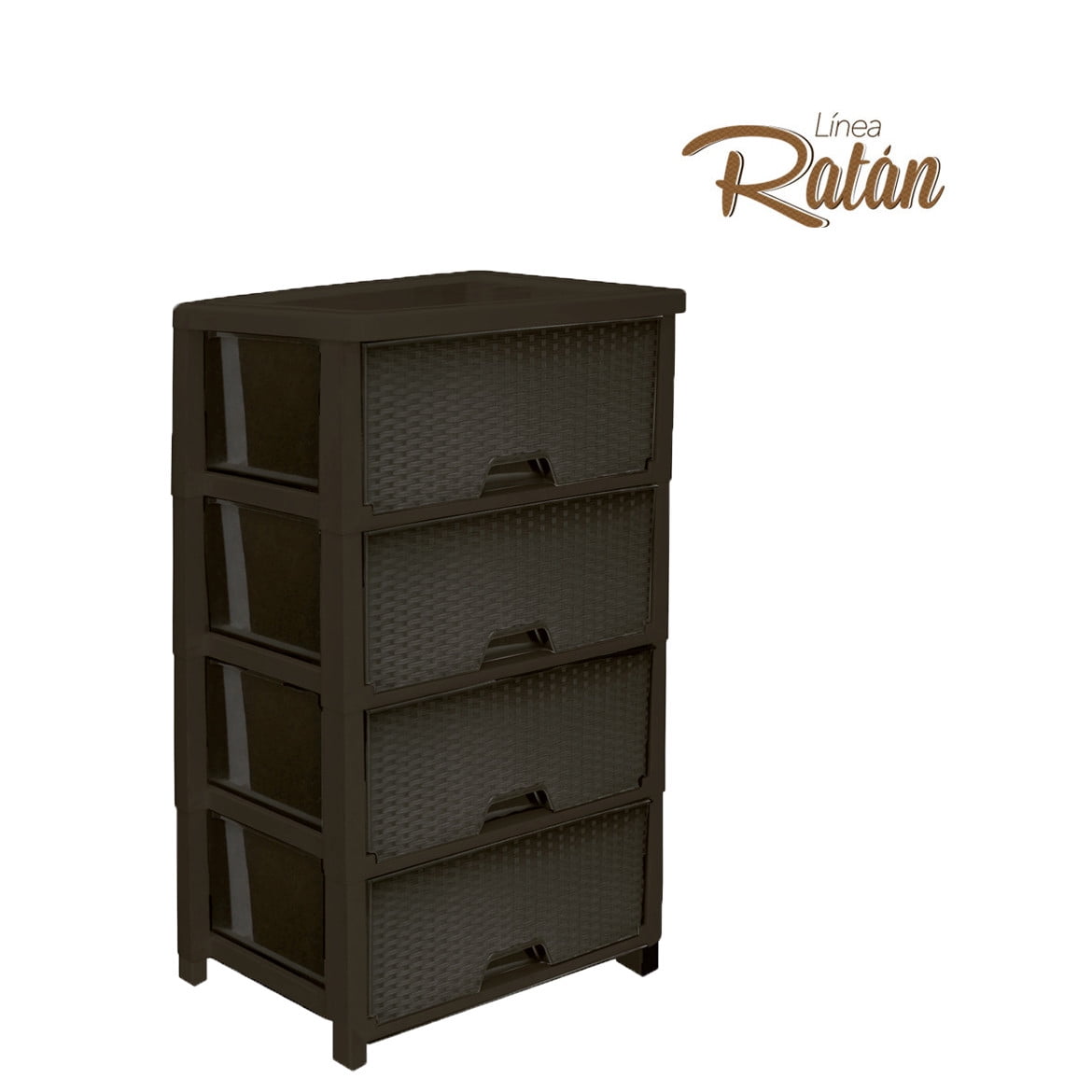 Muebles Zapallar - Cajonera Ratan Glamour Clip Cafe 4 Niveles Extra Resistentes 100x54,5x44,5 Cm