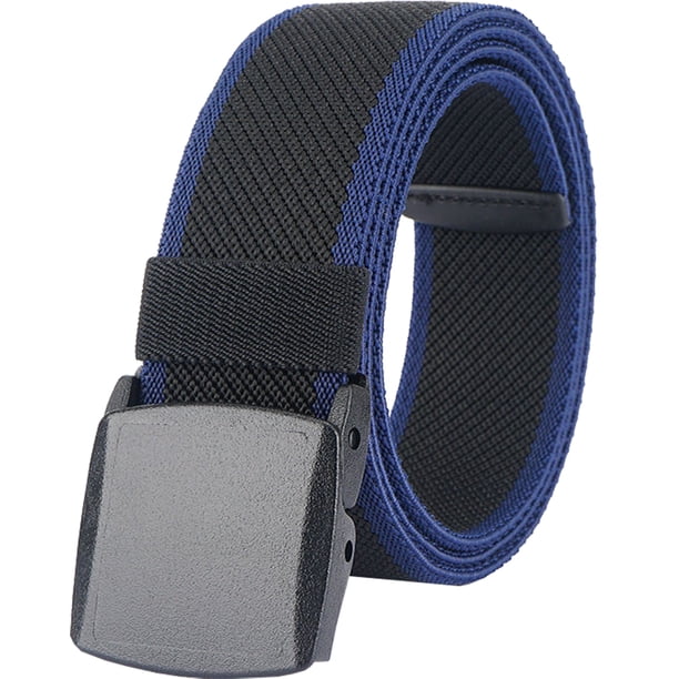 Cinturones elásticos para hombres y mujeres, cinturón de lona elástico, hebilla de plástico resistente para el trabajo, viajes y deportes, 125cm, Negro Borde Azul