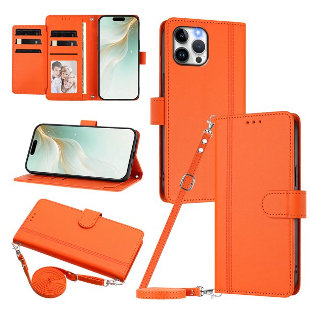Funda Cartera para iPhone 12 Pro Max con Bolsillo para Billetes, Naranja
