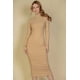 thumbnail image 1 of Vestido Midi Ajustado de Manga Larga con Cuello Alto Acanalado en Color Topo Claro S, 1 of 5